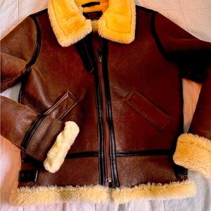 Brown Shearling Bomber Jacket